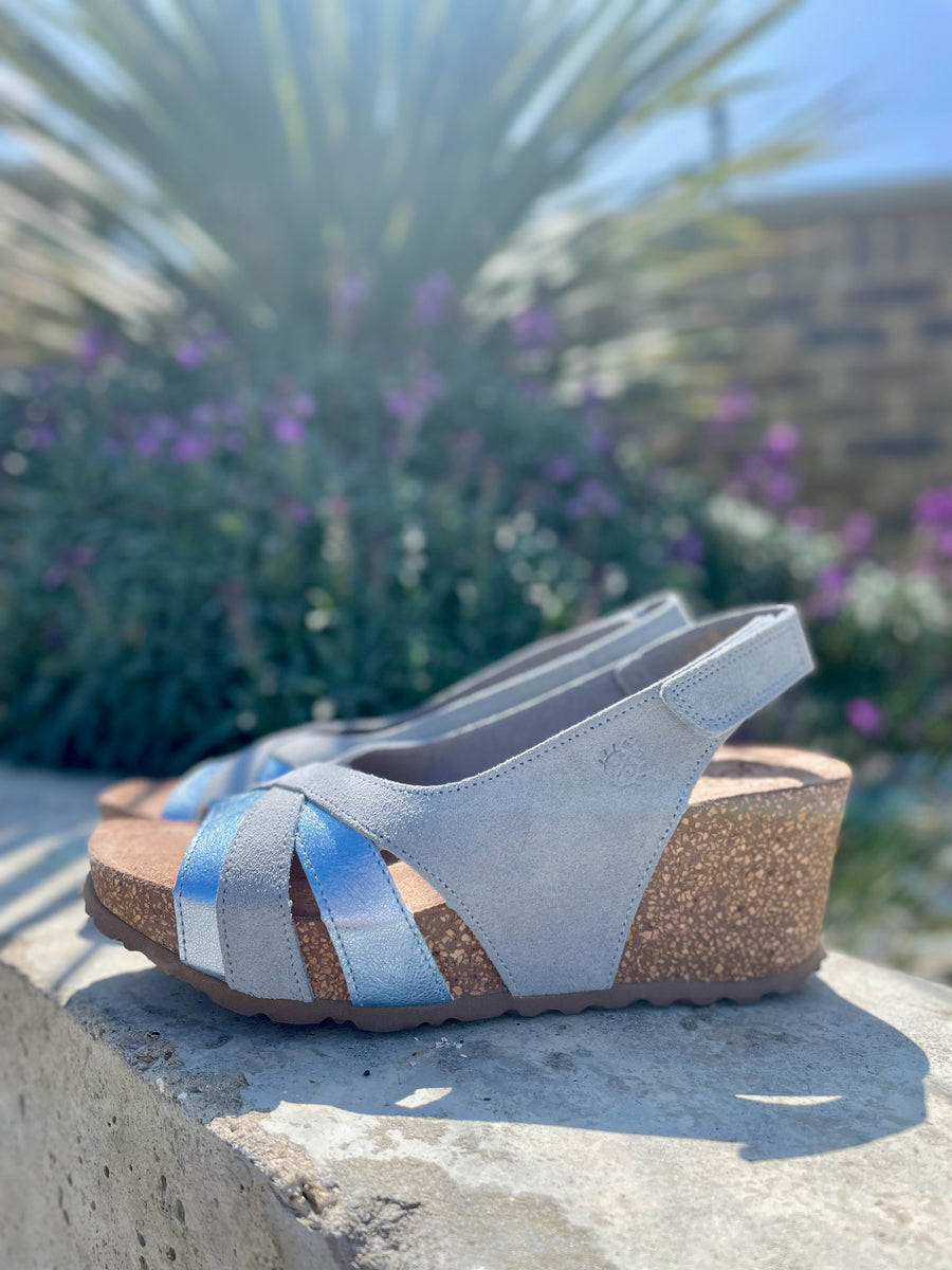 Women's blue 2024 wedge sandals