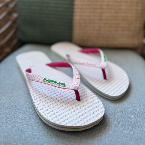 Buddha Babe | Flip Flops | White/ Pink/Green