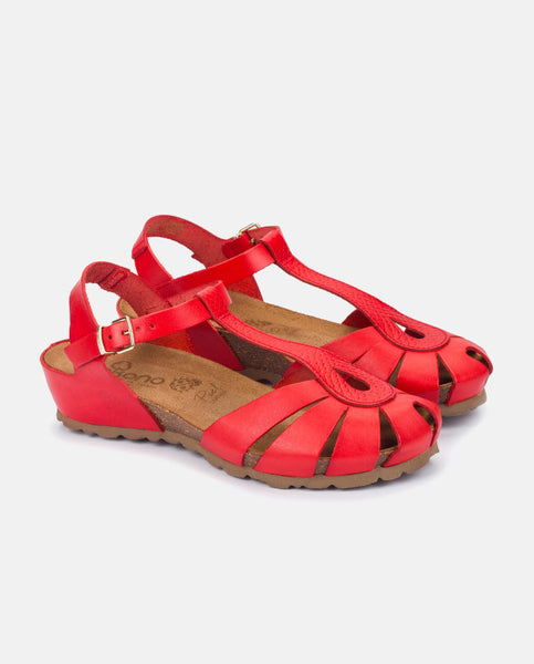 Yokono | Monaco Leather Closed Toe Sandal | Red
