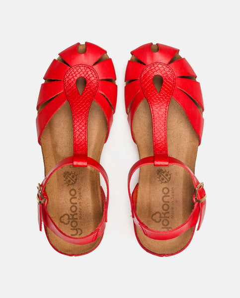 Yokono | Monaco Leather Closed Toe Sandal | Red